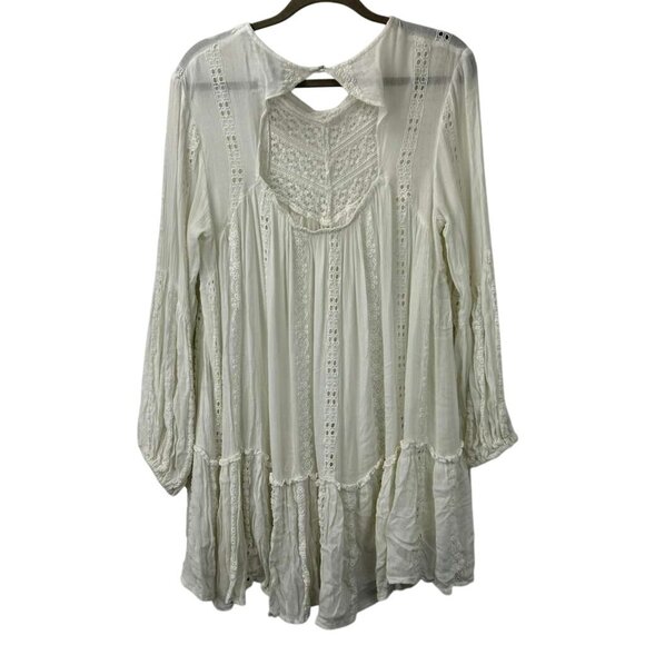 Free People Women's L Long Sleeves Embroidery White Lace Kiss Kiss Tunic Boho - Picture 4 of 16